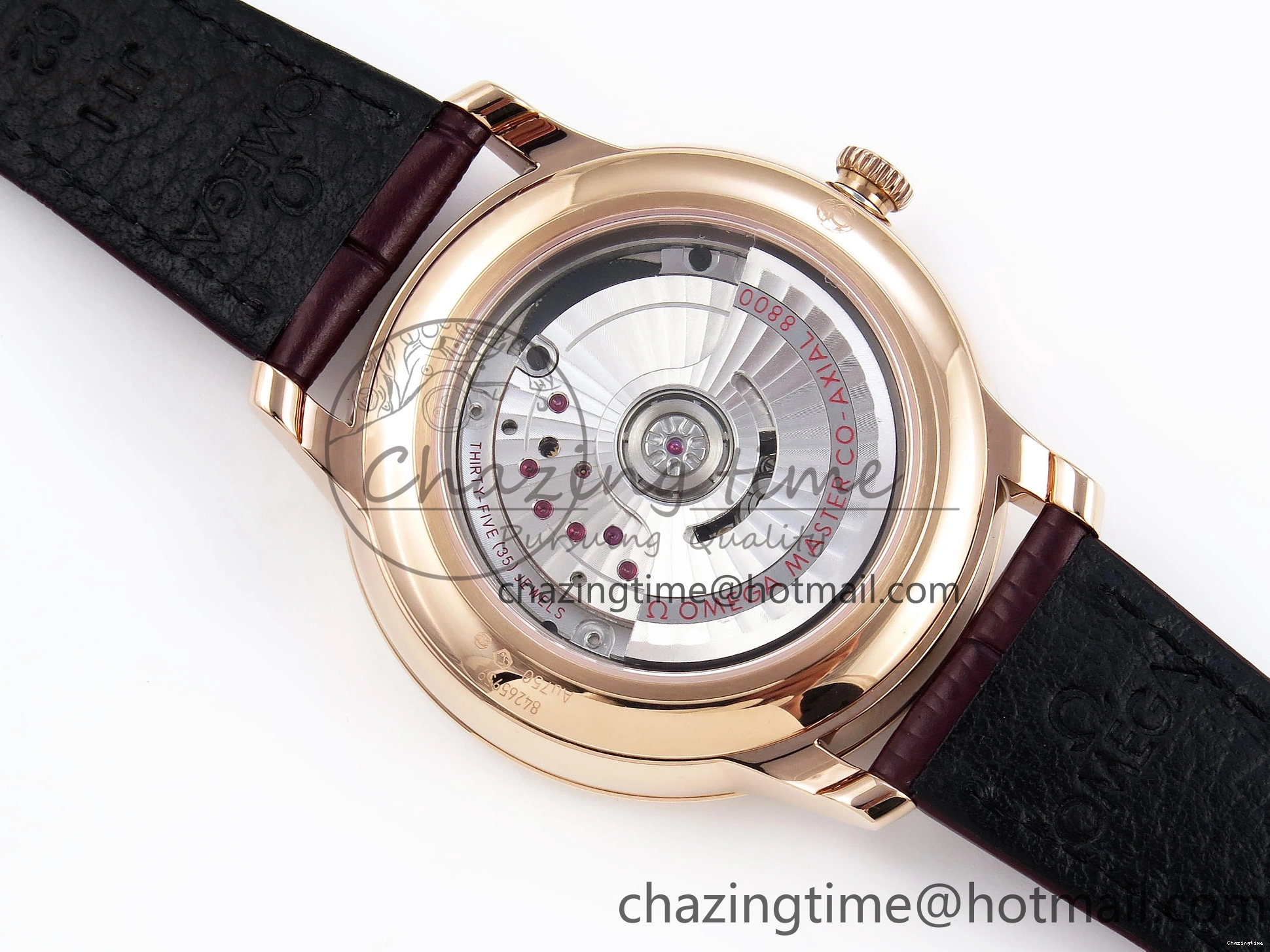 0203 Modern De Ville Date RG MKF 1:1 Best Edition White Textured Dial Roman Marker on Brown Leather Strap A 7752